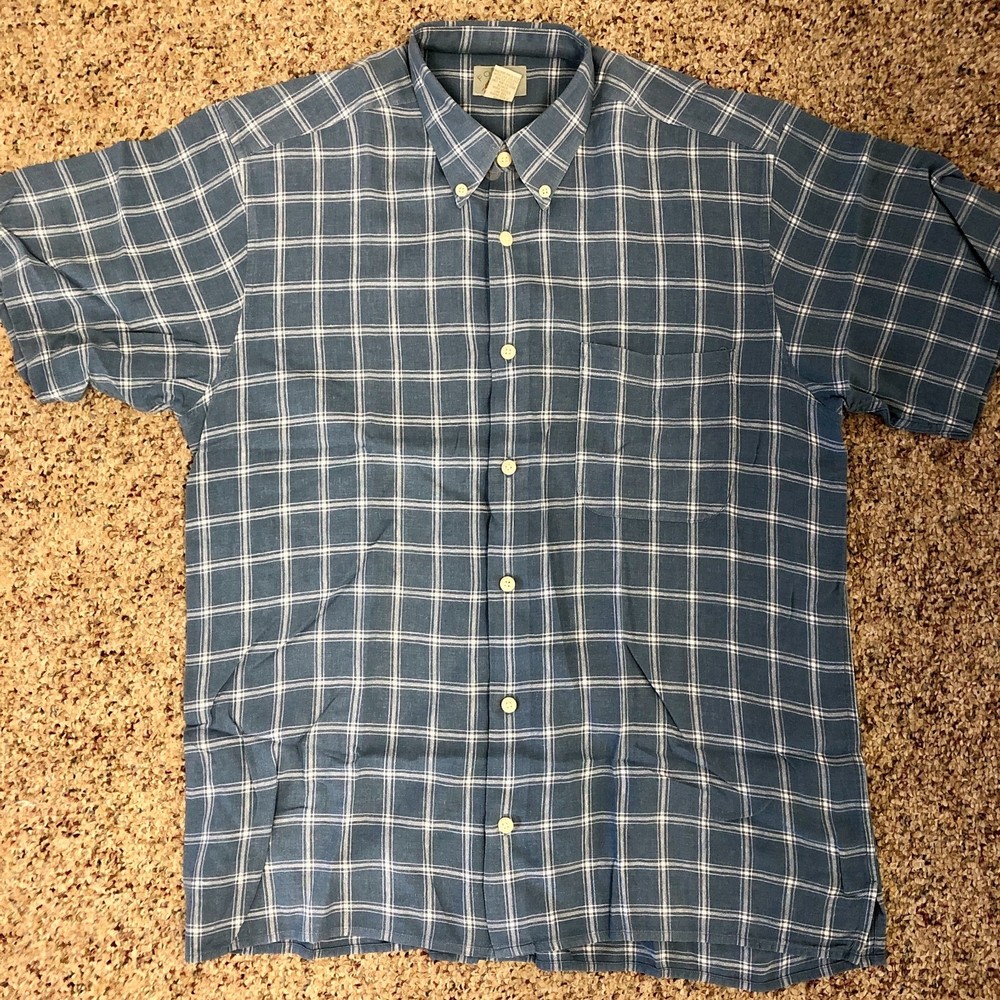Foliage Mens Casual Shirt Short-sleeve Medium Linen-Blend Blue Plaid